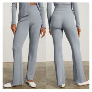 Everlane The Ribbed Knit Flare Knit Pants Sz Med Gray Pull On Elastic Waist NEW